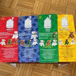 Vintage McDonald's Beanie Babies Set with Red, Blue, Green, Yellow Packaging